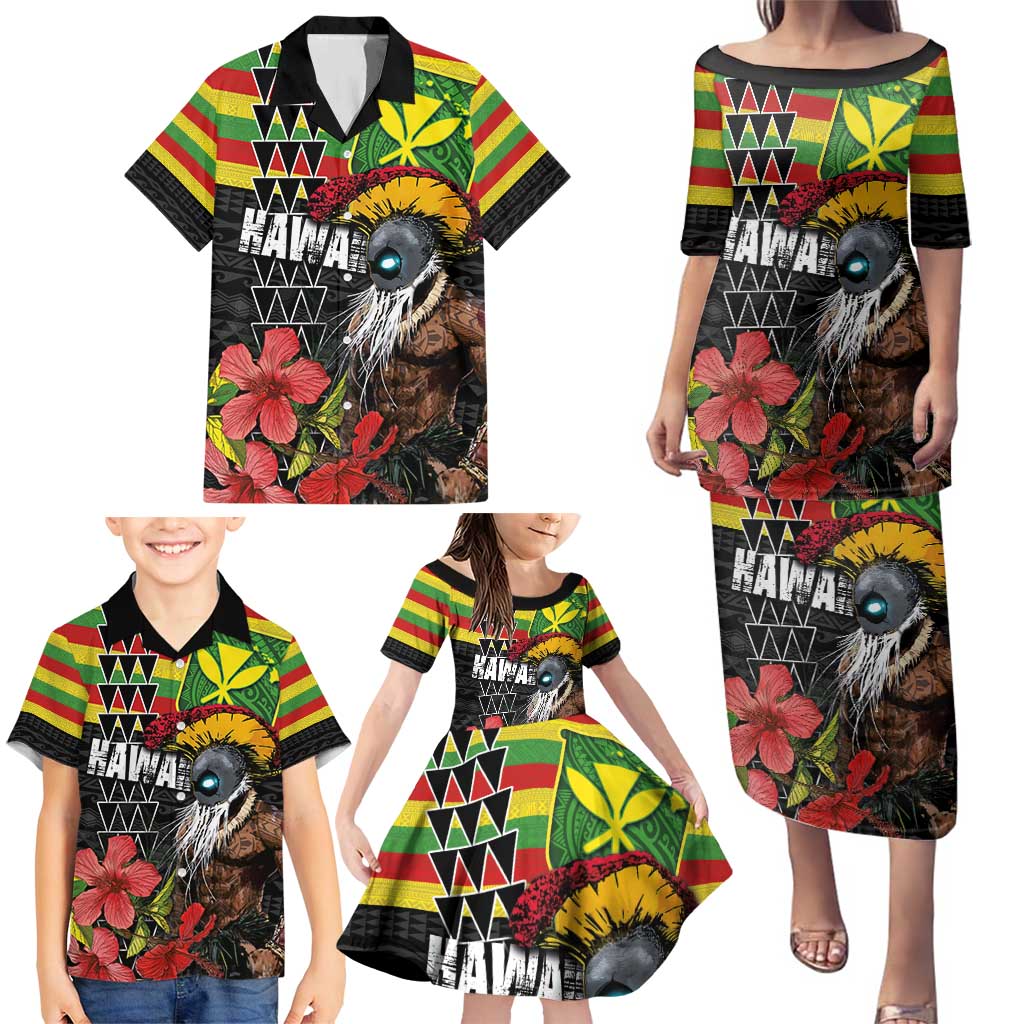 Kanaka Maoli Ikaika Warrior Family Matching Puletasi and Hawaiian Shirt Hibiscus Kakau Art and Tapa Tribal Pattern LT03 - Polynesian Pride