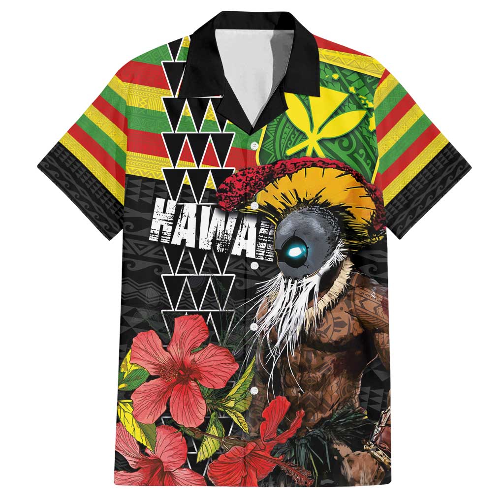 Kanaka Maoli Ikaika Warrior Family Matching Puletasi and Hawaiian Shirt Hibiscus Kakau Art and Tapa Tribal Pattern LT03 Dad's Shirt - Short Sleeve Black - Polynesian Pride
