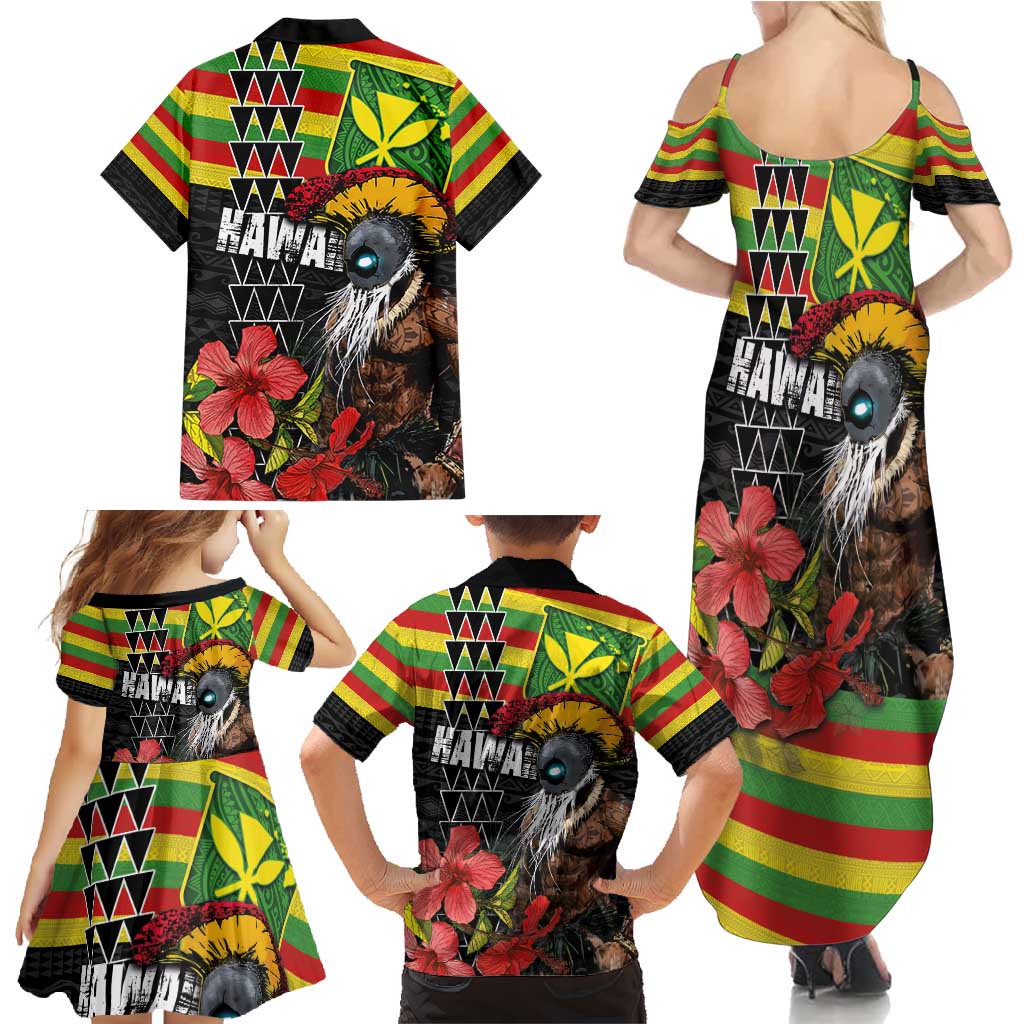 Kanaka Maoli Ikaika Warrior Family Matching Summer Maxi Dress and Hawaiian Shirt Hibiscus Kakau Art and Tapa Tribal Pattern LT03 - Polynesian Pride
