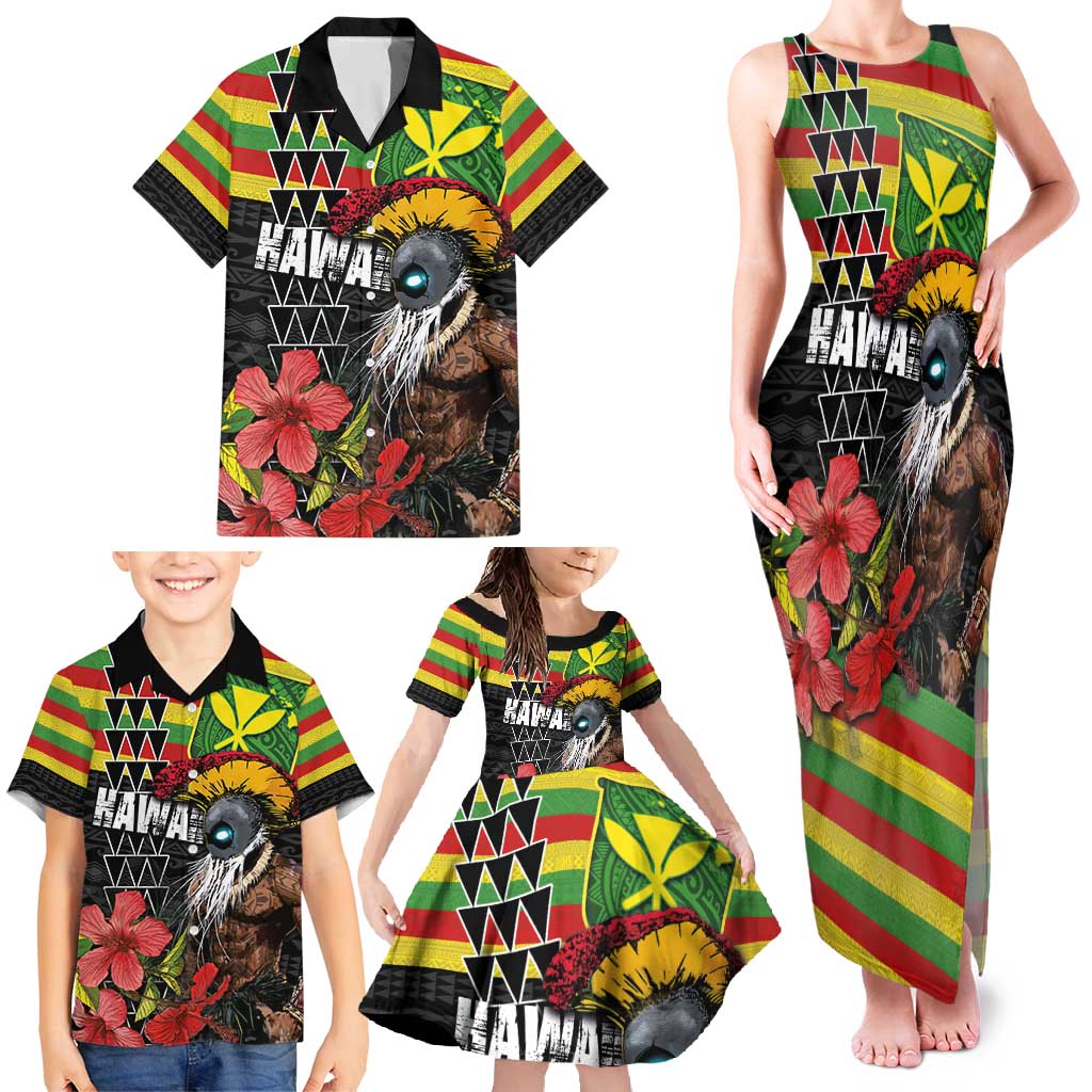 Kanaka Maoli Ikaika Warrior Family Matching Tank Maxi Dress and Hawaiian Shirt Hibiscus Kakau Art and Tapa Tribal Pattern LT03 - Polynesian Pride