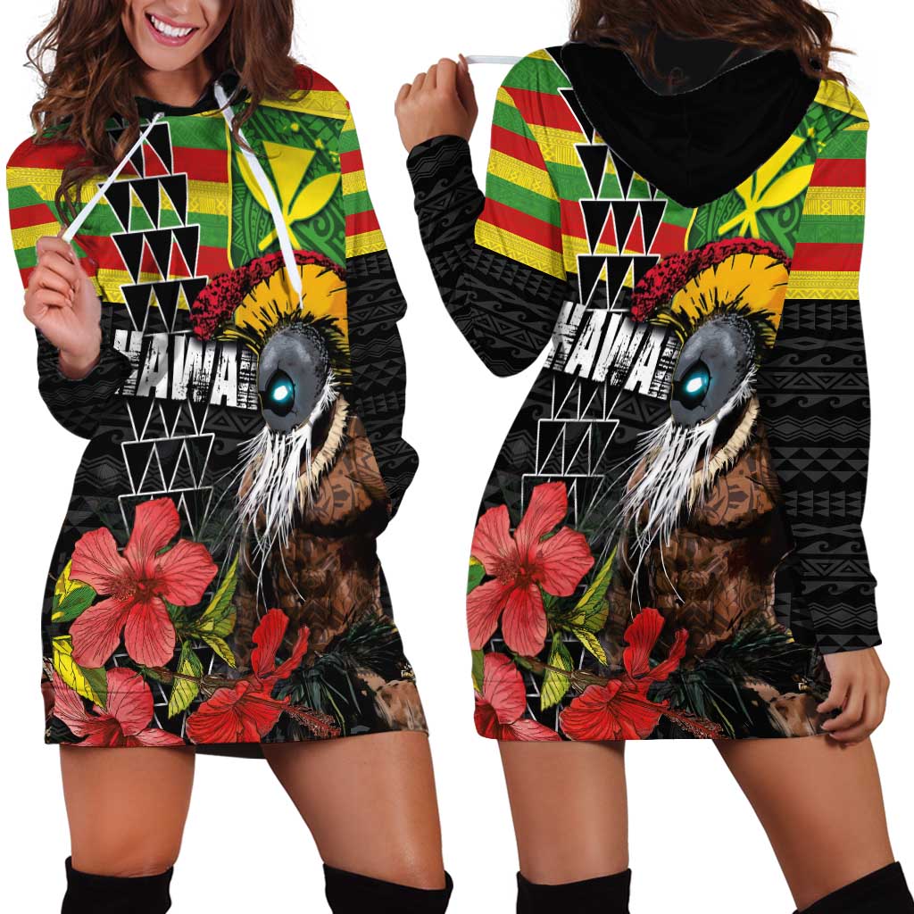 Kanaka Maoli Ikaika Warrior Hoodie Dress Hibiscus Kakau Art and Tapa Tribal Pattern LT03 - Polynesian Pride