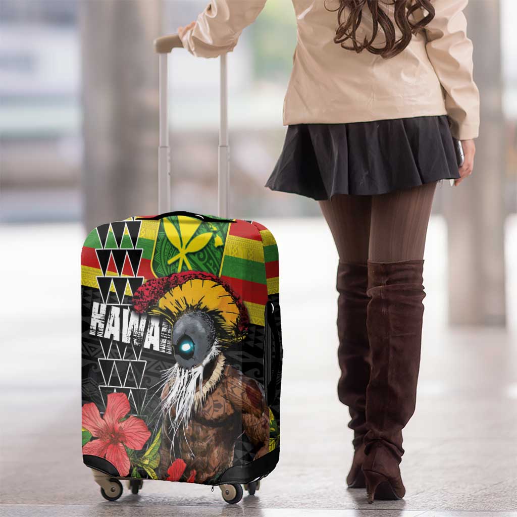 Kanaka Maoli Ikaika Warrior Luggage Cover Hibiscus Kakau Art and Tapa Tribal Pattern