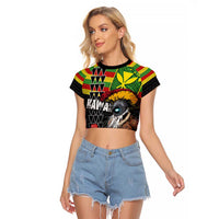 Kanaka Maoli Ikaika Warrior Raglan Cropped T Shirt Hibiscus Kakau Art and Tapa Tribal Pattern