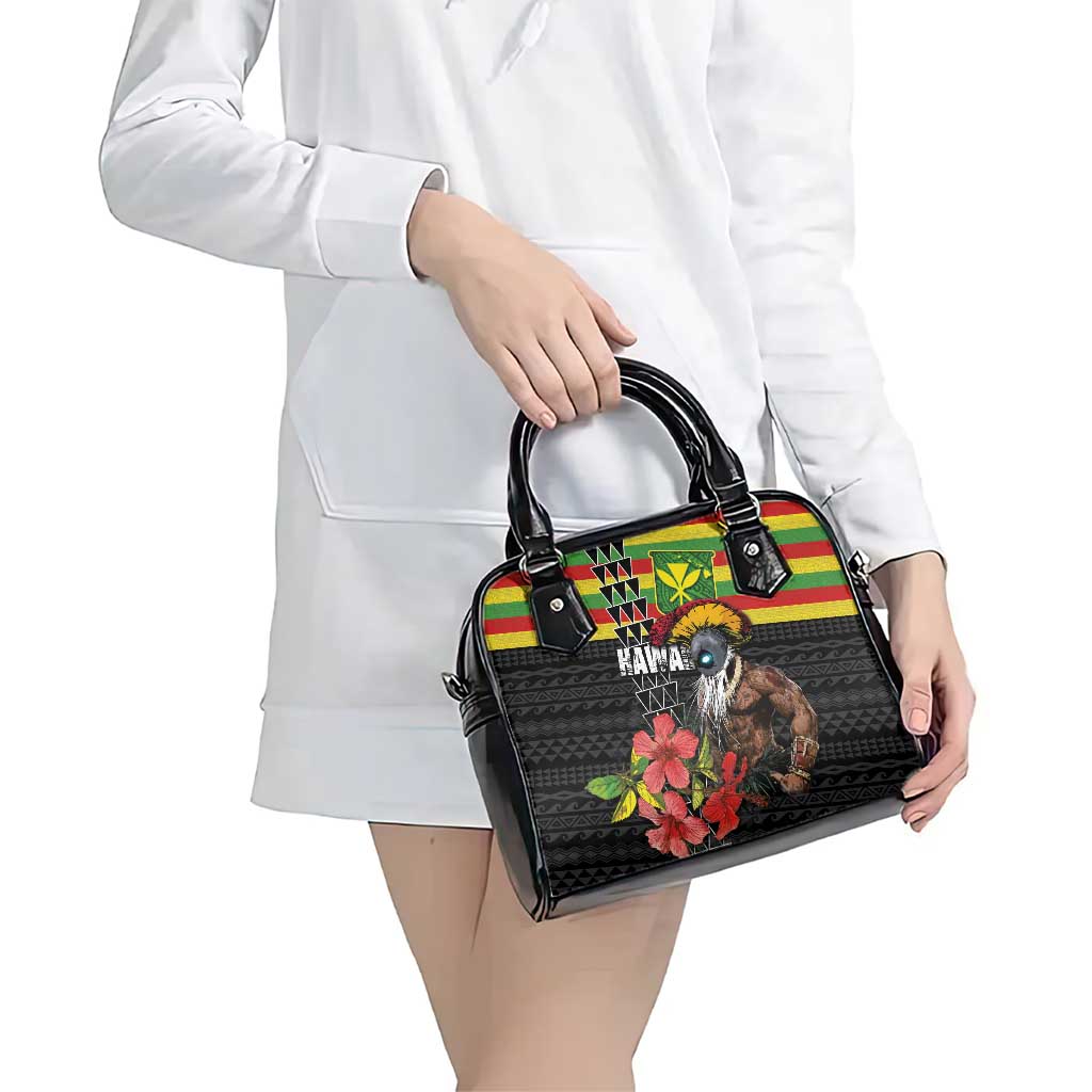 Kanaka Maoli Ikaika Warrior Shoulder Handbag Hibiscus Kakau Art and Tapa Tribal Pattern