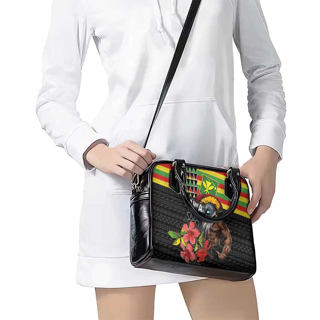 Kanaka Maoli Ikaika Warrior Shoulder Handbag Hibiscus Kakau Art and Tapa Tribal Pattern