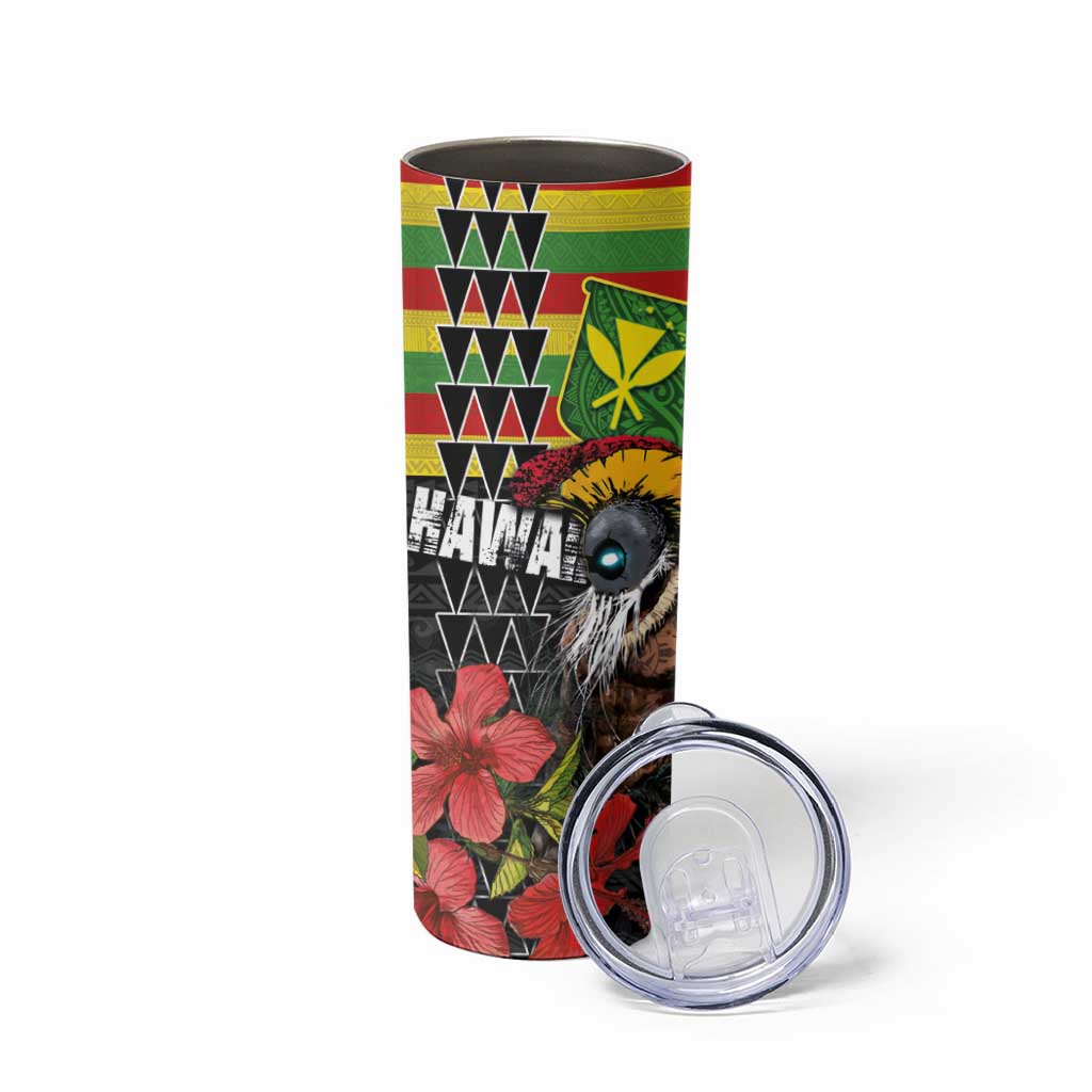 Kanaka Maoli Ikaika Warrior Skinny Tumbler Hibiscus Kakau Art and Tapa Tribal Pattern LT03 - Polynesian Pride