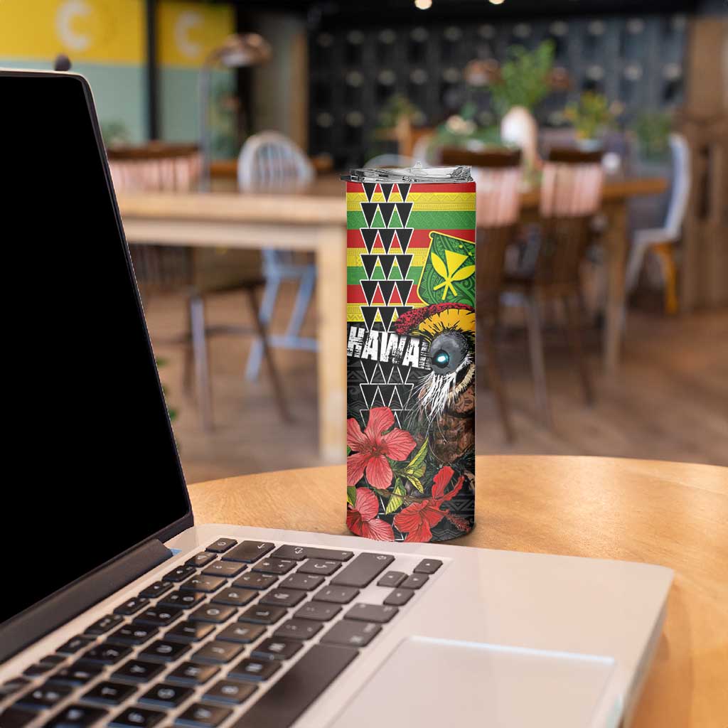Kanaka Maoli Ikaika Warrior Skinny Tumbler Hibiscus Kakau Art and Tapa Tribal Pattern LT03 - Polynesian Pride