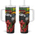 Kanaka Maoli Ikaika Warrior Tumbler With Handle Hibiscus Kakau Art and Tapa Tribal Pattern