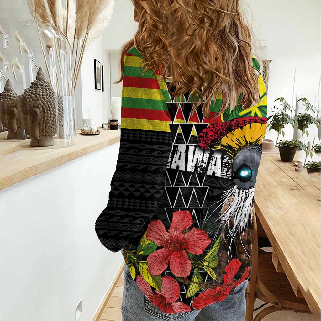 Kanaka Maoli Ikaika Warrior Women Casual Shirt Hibiscus Kakau Art and Tapa Tribal Pattern LT03 - Polynesian Pride