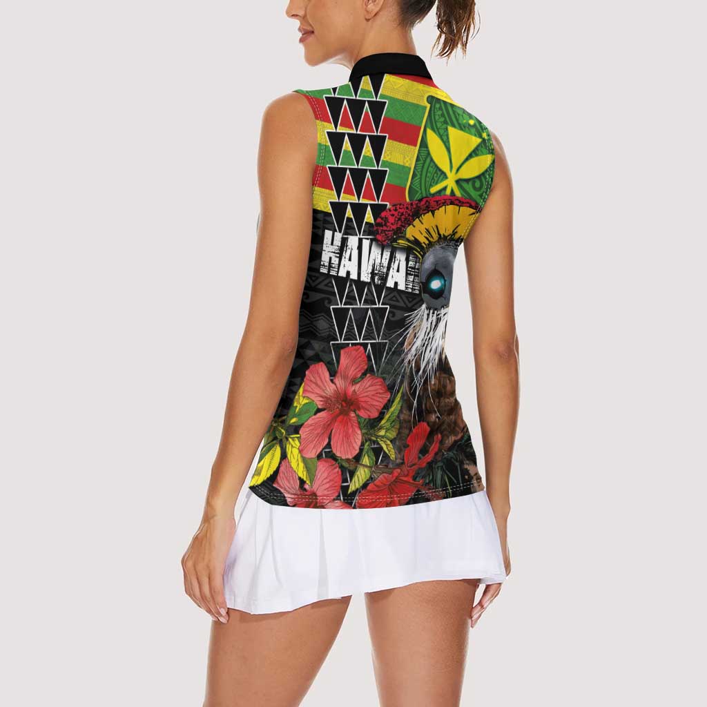 Kanaka Maoli Ikaika Warrior Women Sleeveless Polo Shirt Hibiscus Kakau Art and Tapa Tribal Pattern LT03 - Polynesian Pride