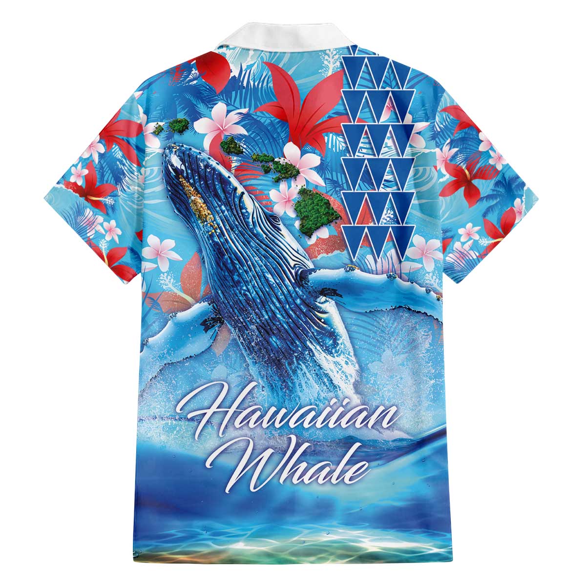 Hawaiian Waves Whale Family Matching Off The Shoulder Long Sleeve Dress and Hawaiian Shirt Kakau Art and Tropical Red Hibiscus Flowers LT03 - Polynesian Pride