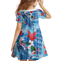 Hawaiian Waves Whale Family Matching Off Shoulder Short Dress and Hawaiian Shirt Kakau Art and Tropical Red Hibiscus Flowers LT03 - Polynesian Pride