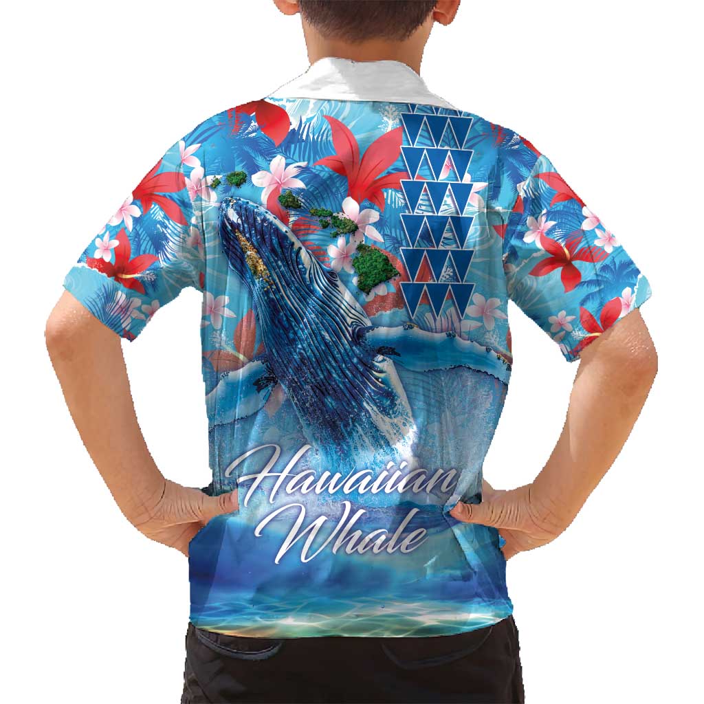 Hawaiian Waves Whale Family Matching Puletasi and Hawaiian Shirt Kakau Art and Tropical Red Hibiscus Flowers LT03 - Polynesian Pride
