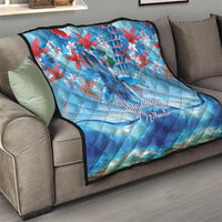 Hawaiian Waves Whale Quilt Kakau Art and Tropical Red Hibiscus Flowers