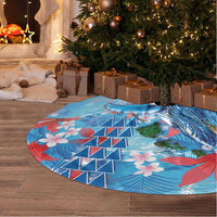 Hawaiian Waves Whale Tree Skirt Kakau Art and Tropical Red Hibiscus Flowers LT03 - Polynesian Pride