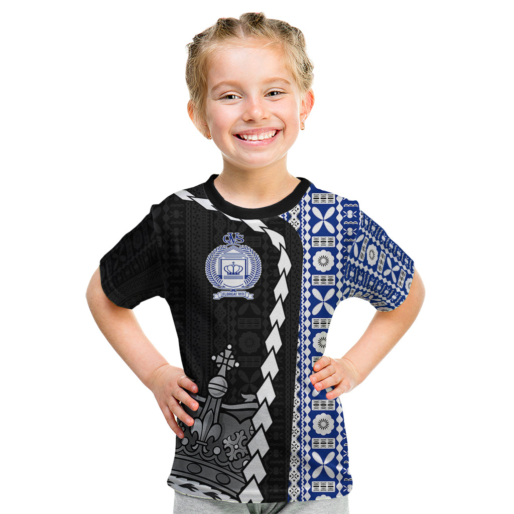 Fiji Queen Victoria School Kid T Shirt Tapa and Polynesian Tribal Pattern Half Style LT03 Black - Polynesian Pride