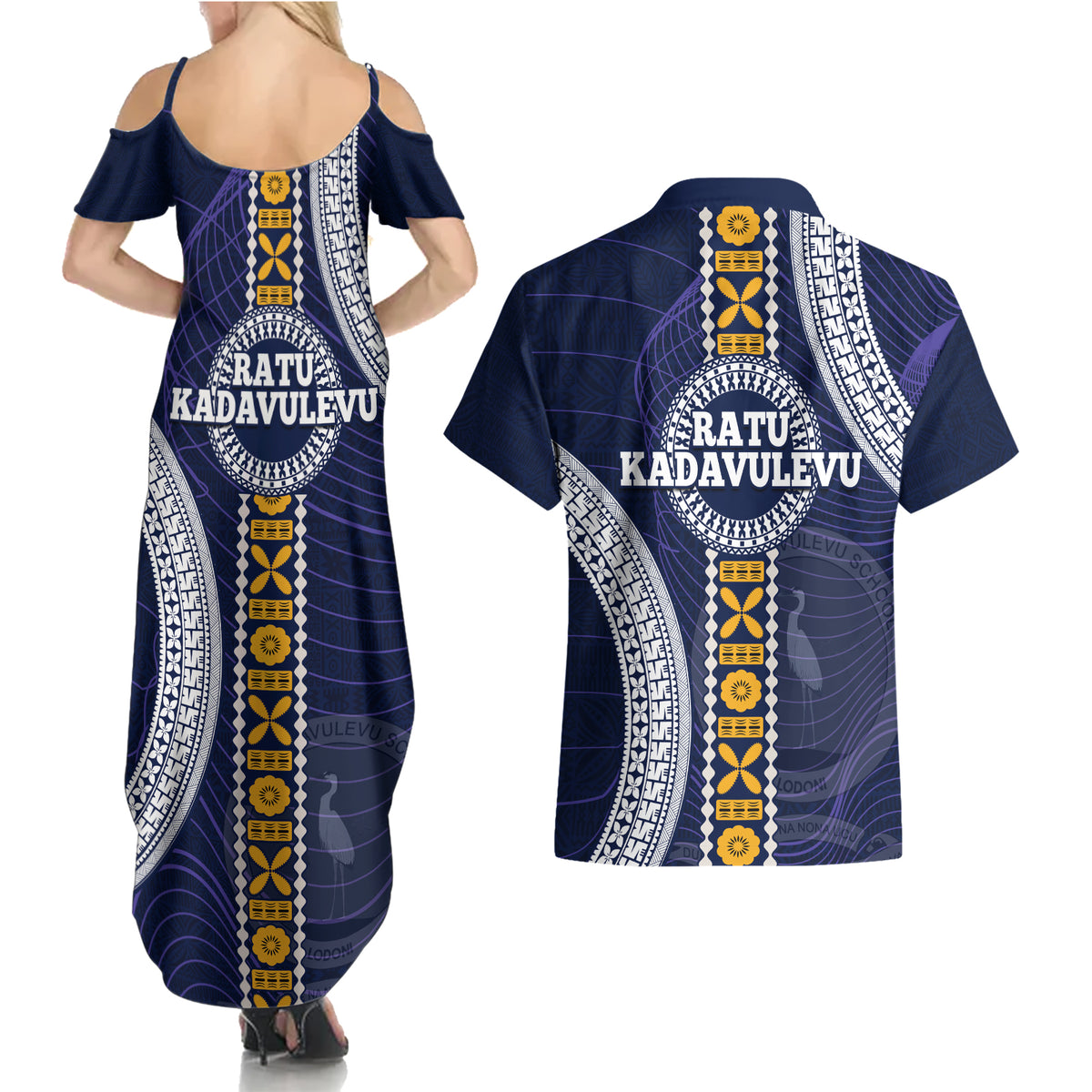 Fiji Ratu Kadavulevu School Couples Matching Summer Maxi Dress and Hawaiian Shirt Tapa and Polynesian Tribal Pattern LT03 - Polynesian Pride