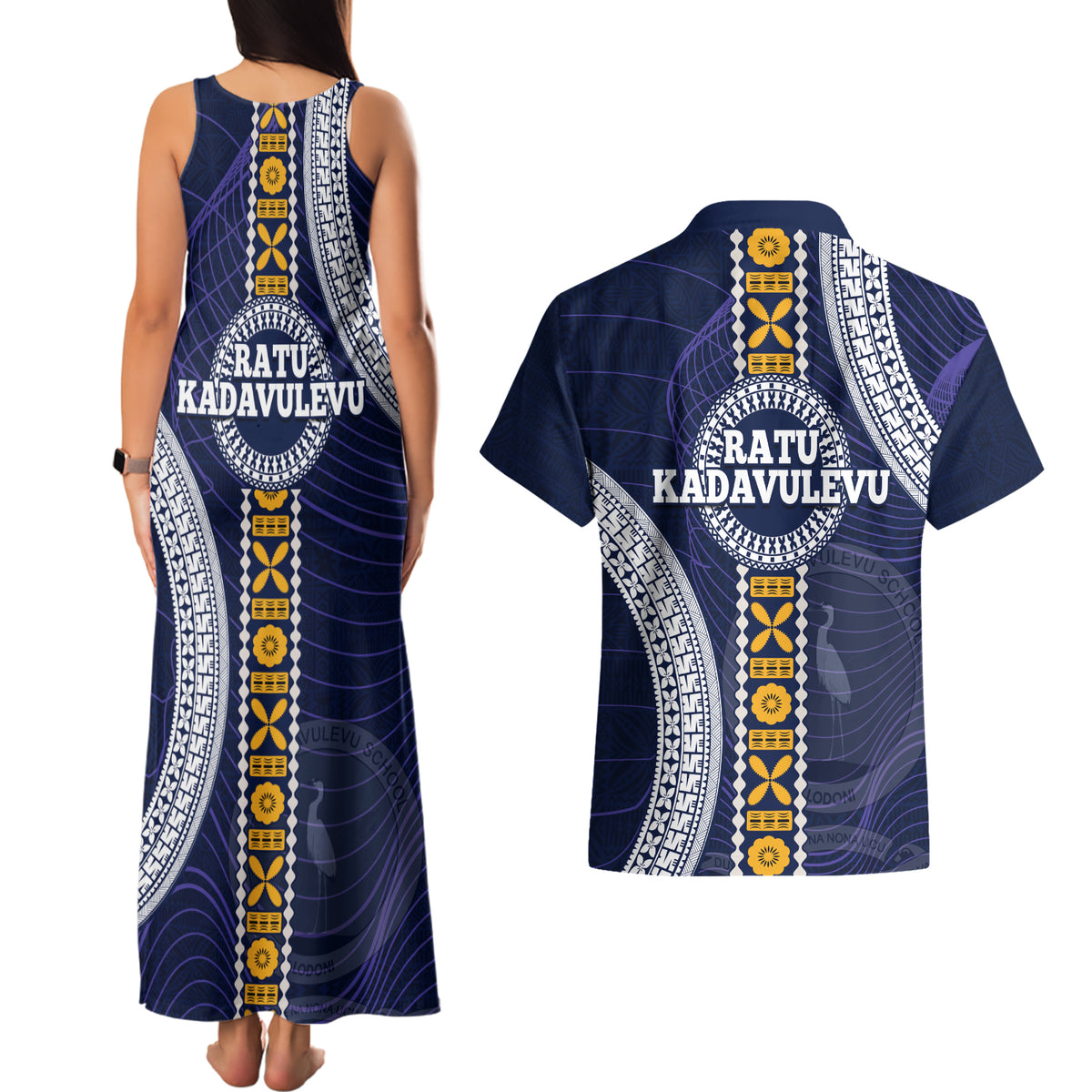 Fiji Ratu Kadavulevu School Couples Matching Tank Maxi Dress and Hawaiian Shirt Tapa and Polynesian Tribal Pattern LT03 - Polynesian Pride