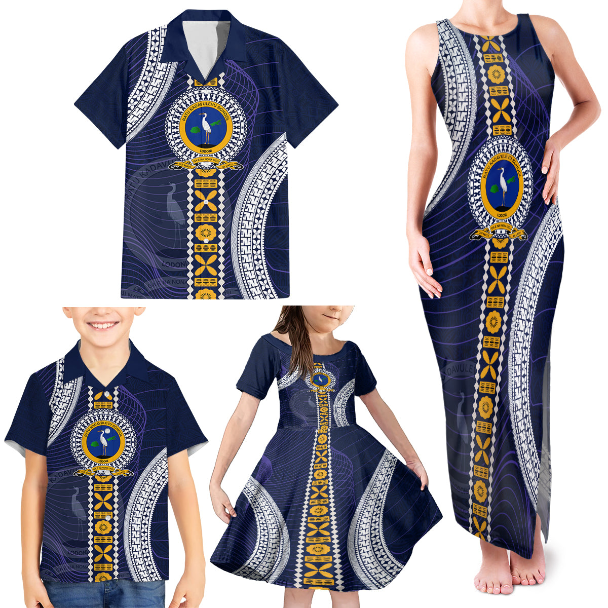 Fiji Ratu Kadavulevu School Family Matching Tank Maxi Dress and Hawaiian Shirt Tapa and Polynesian Tribal Pattern LT03 - Polynesian Pride