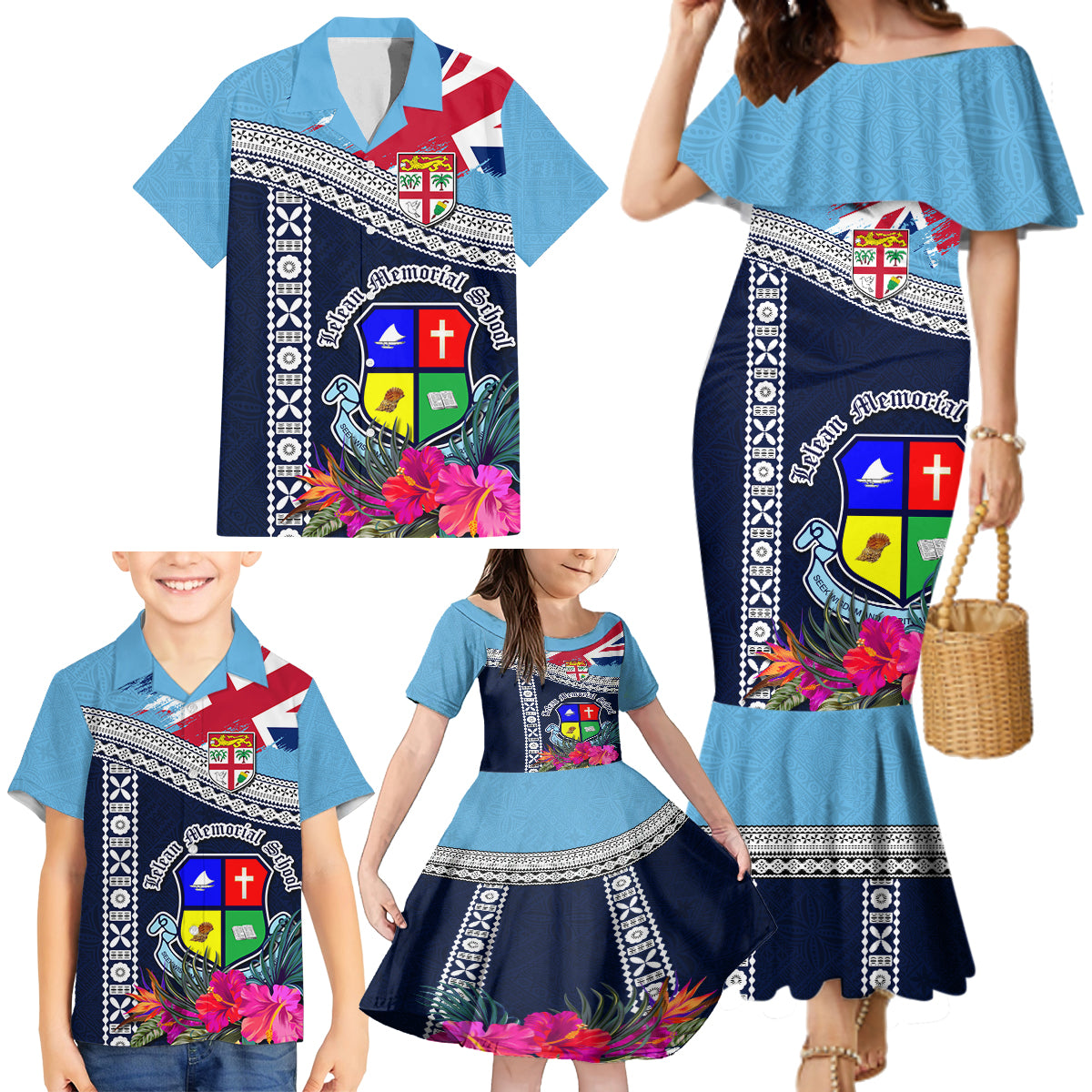 Fiji Lelean Memorial School Family Matching Mermaid Dress and Hawaiian Shirt Tapa and Polynesian Tribal Pattern LT03 - Polynesian Pride