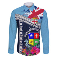 Fiji Lelean Memorial School Family Matching Mermaid Dress and Hawaiian Shirt Tapa and Polynesian Tribal Pattern LT03 Dad's Shirt - Long Sleeve Blue - Polynesian Pride