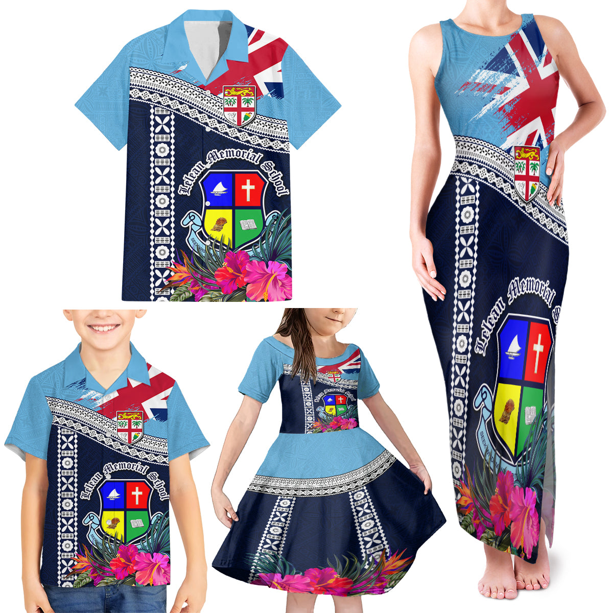 Fiji Lelean Memorial School Family Matching Tank Maxi Dress and Hawaiian Shirt Tapa and Polynesian Tribal Pattern LT03 - Polynesian Pride