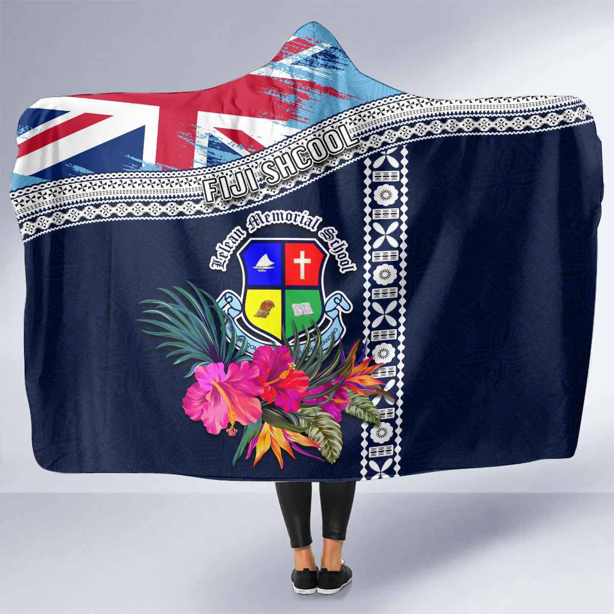Fiji Lelean Memorial School Hooded Blanket Tapa and Polynesian Tribal Pattern LT03 - Polynesian Pride