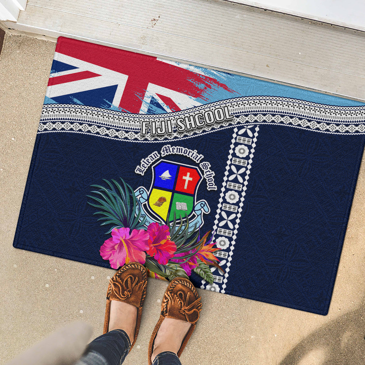 Fiji Lelean Memorial School Rubber Doormat Tapa and Polynesian Tribal Pattern LT03 - Polynesian Pride