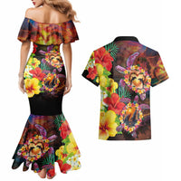 Hawaiian Sea Animals Love Couple Couples Matching Mermaid Dress and Hawaiian Shirt Aloha Sunset Symphony LT03 - Polynesian Pride