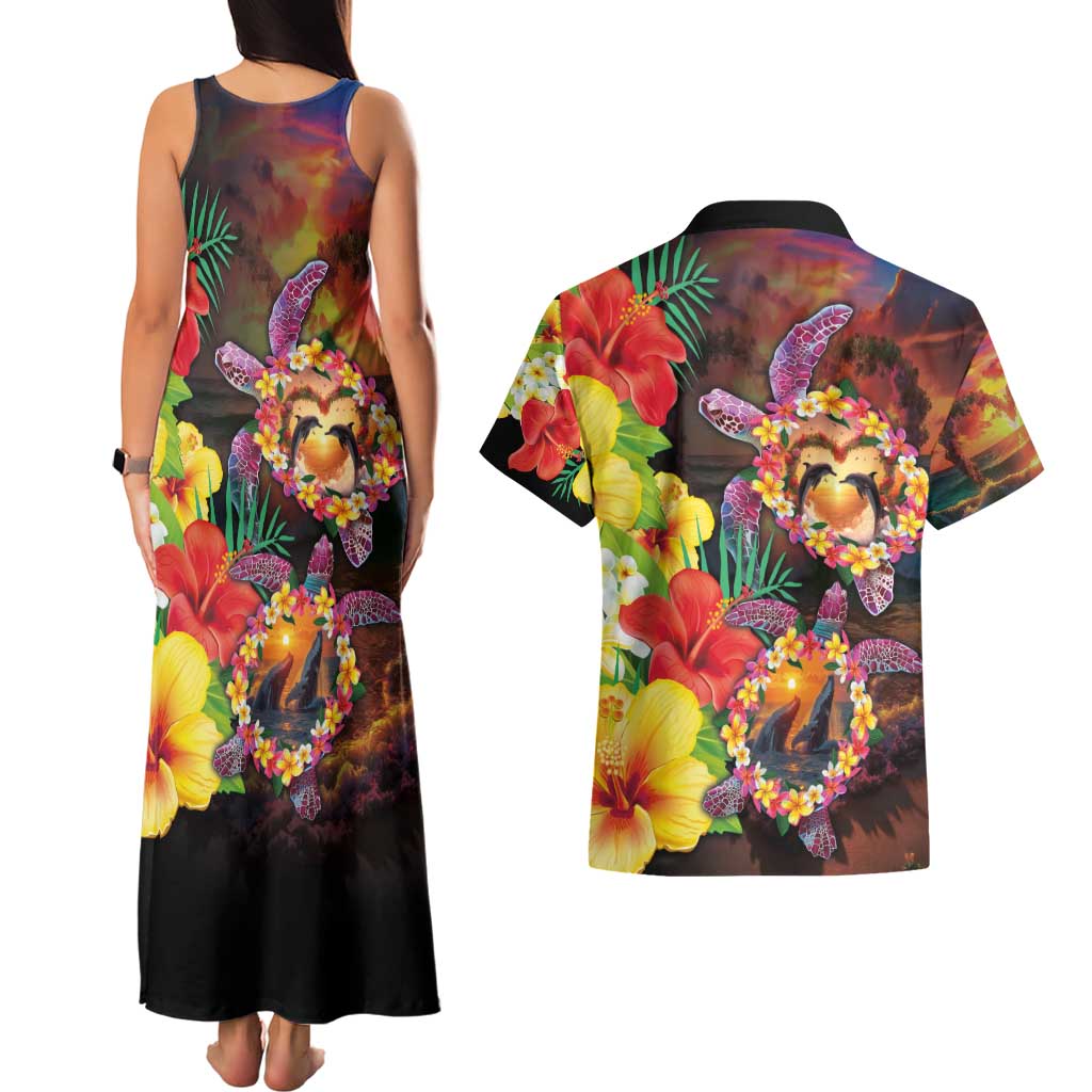 Hawaiian Sea Animals Love Couple Couples Matching Tank Maxi Dress and Hawaiian Shirt Aloha Sunset Symphony LT03 - Polynesian Pride
