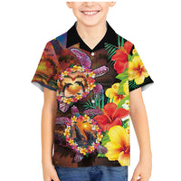 Hawaiian Sea Animals Love Couple Family Matching Mermaid Dress and Hawaiian Shirt Aloha Sunset Symphony LT03 Son's Shirt Black - Polynesian Pride