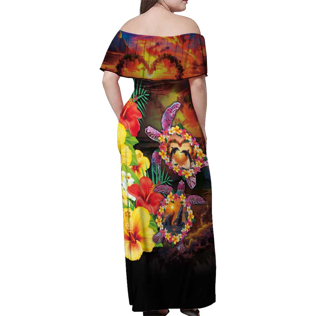 Hawaiian Sea Animals Love Couple Family Matching Off Shoulder Maxi Dress and Hawaiian Shirt Aloha Sunset Symphony LT03 - Polynesian Pride