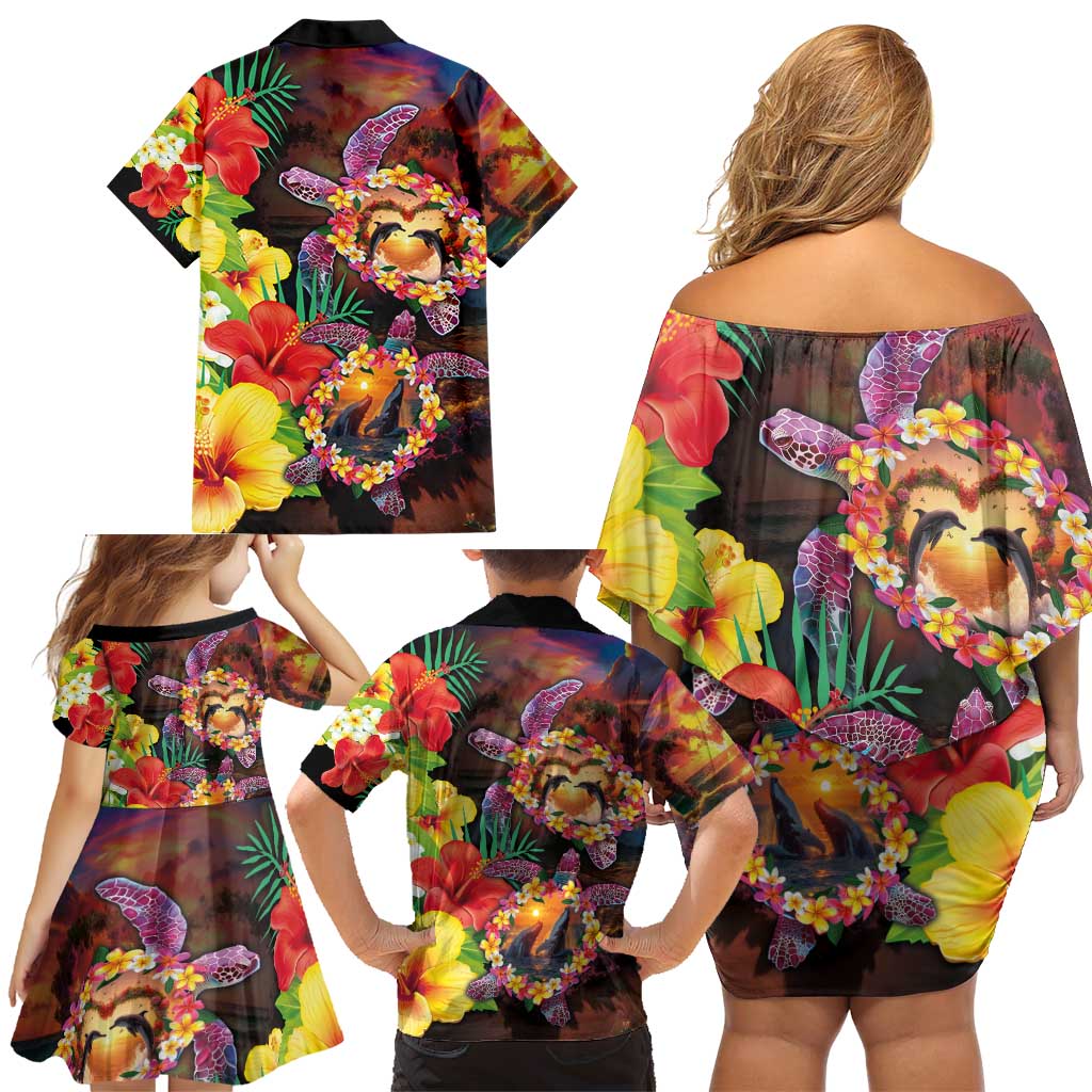 Hawaiian Sea Animals Love Couple Family Matching Off Shoulder Short Dress and Hawaiian Shirt Aloha Sunset Symphony LT03 - Polynesian Pride