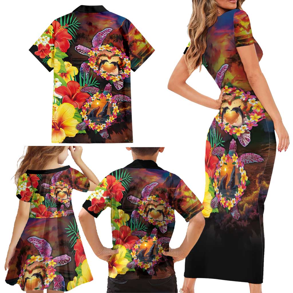 Hawaiian Sea Animals Love Couple Family Matching Short Sleeve Bodycon Dress and Hawaiian Shirt Aloha Sunset Symphony LT03 - Polynesian Pride