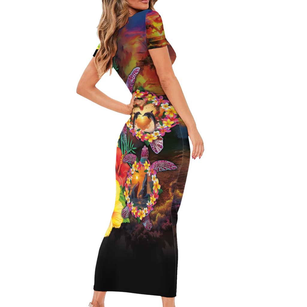 Hawaiian Sea Animals Love Couple Family Matching Short Sleeve Bodycon Dress and Hawaiian Shirt Aloha Sunset Symphony LT03 - Polynesian Pride