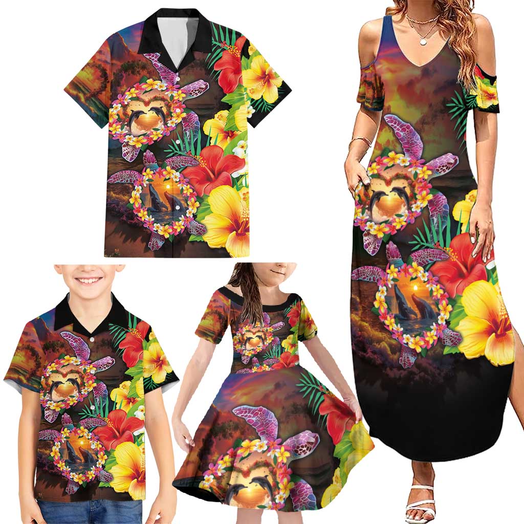 Hawaiian Sea Animals Love Couple Family Matching Summer Maxi Dress and Hawaiian Shirt Aloha Sunset Symphony LT03 - Polynesian Pride