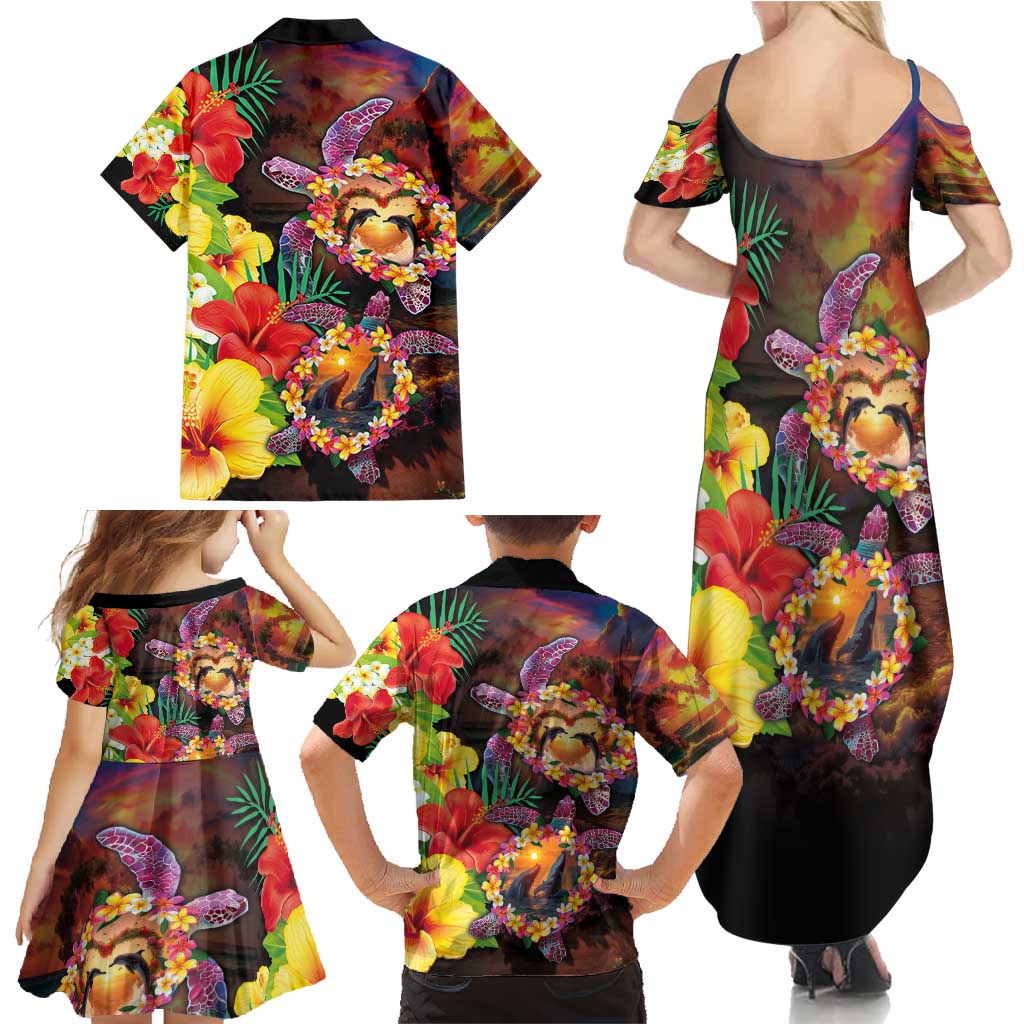 Hawaiian Sea Animals Love Couple Family Matching Summer Maxi Dress and Hawaiian Shirt Aloha Sunset Symphony LT03 - Polynesian Pride