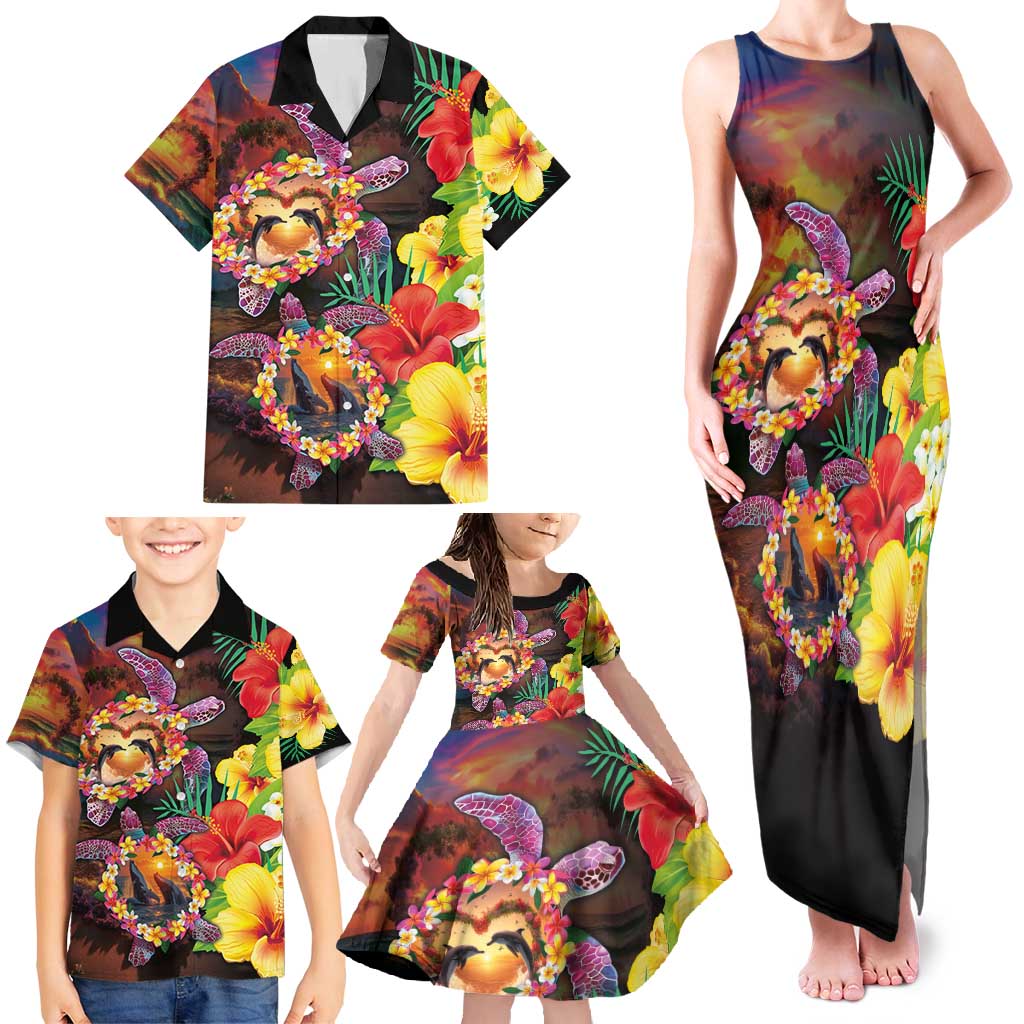 Hawaiian Sea Animals Love Couple Family Matching Tank Maxi Dress and Hawaiian Shirt Aloha Sunset Symphony LT03 - Polynesian Pride