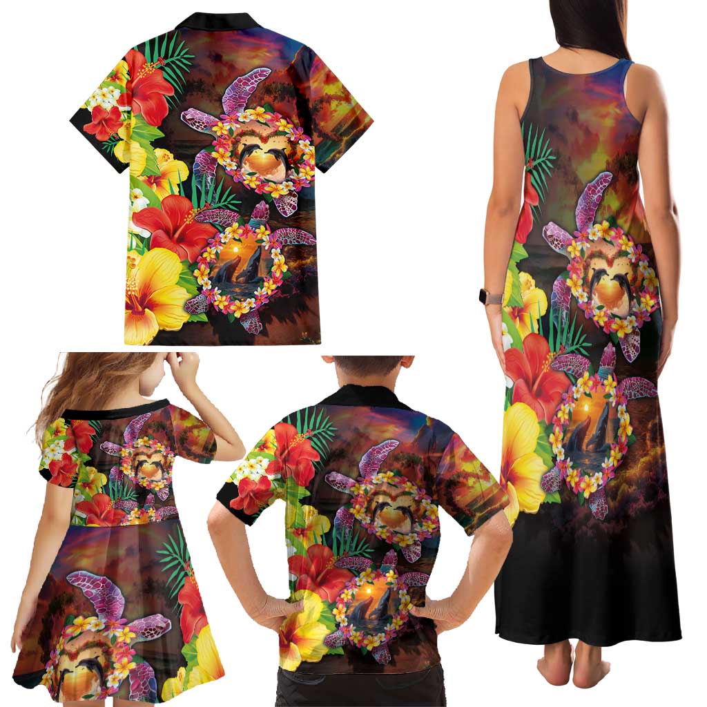 Hawaiian Sea Animals Love Couple Family Matching Tank Maxi Dress and Hawaiian Shirt Aloha Sunset Symphony LT03 - Polynesian Pride