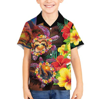 Hawaiian Sea Animals Love Couple Family Matching Tank Maxi Dress and Hawaiian Shirt Aloha Sunset Symphony LT03 Son's Shirt Black - Polynesian Pride