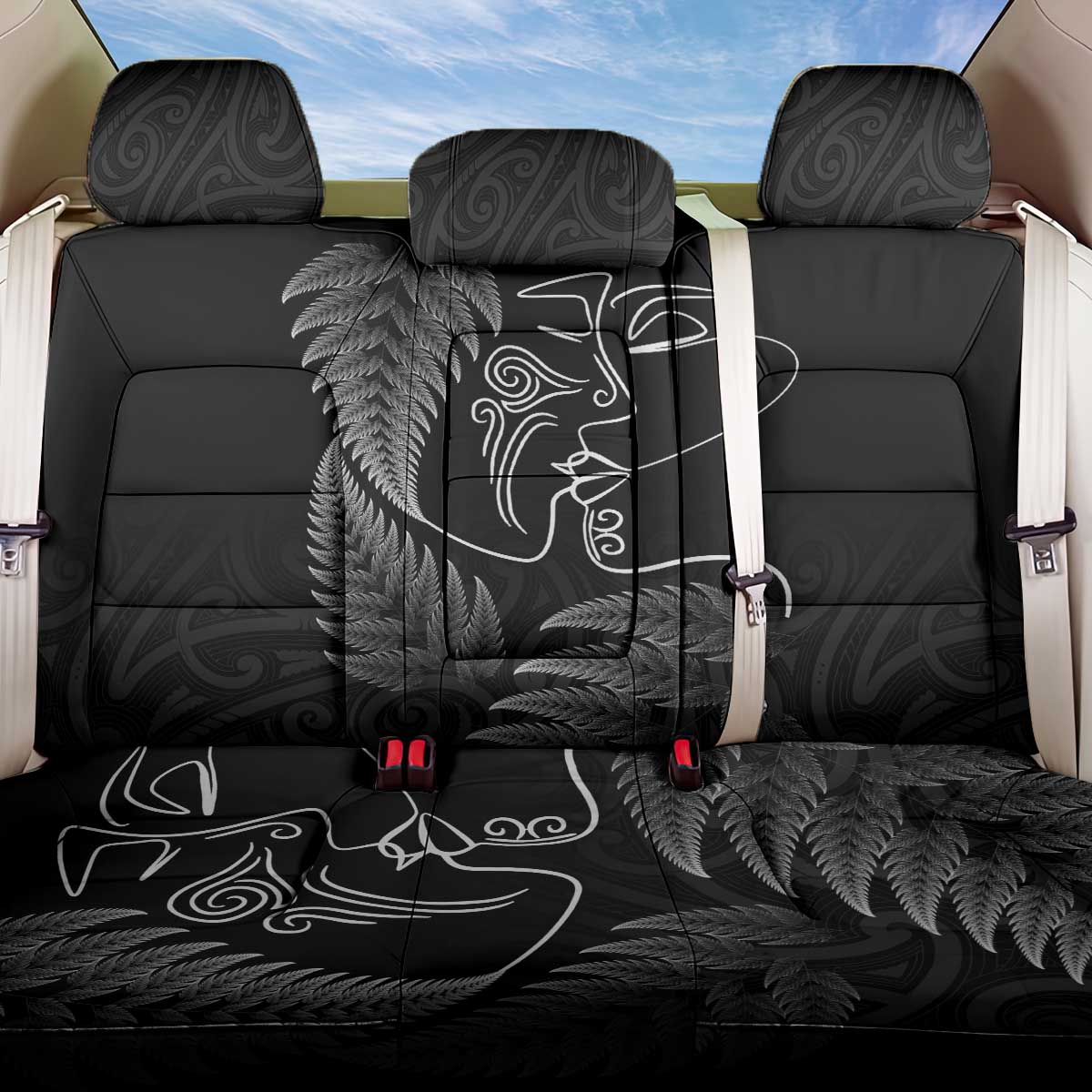 New Zealand Valentine's Day Back Car Seat Cover Silver Fern and Line Art Love Couple LT03 One Size Black - Polynesian Pride