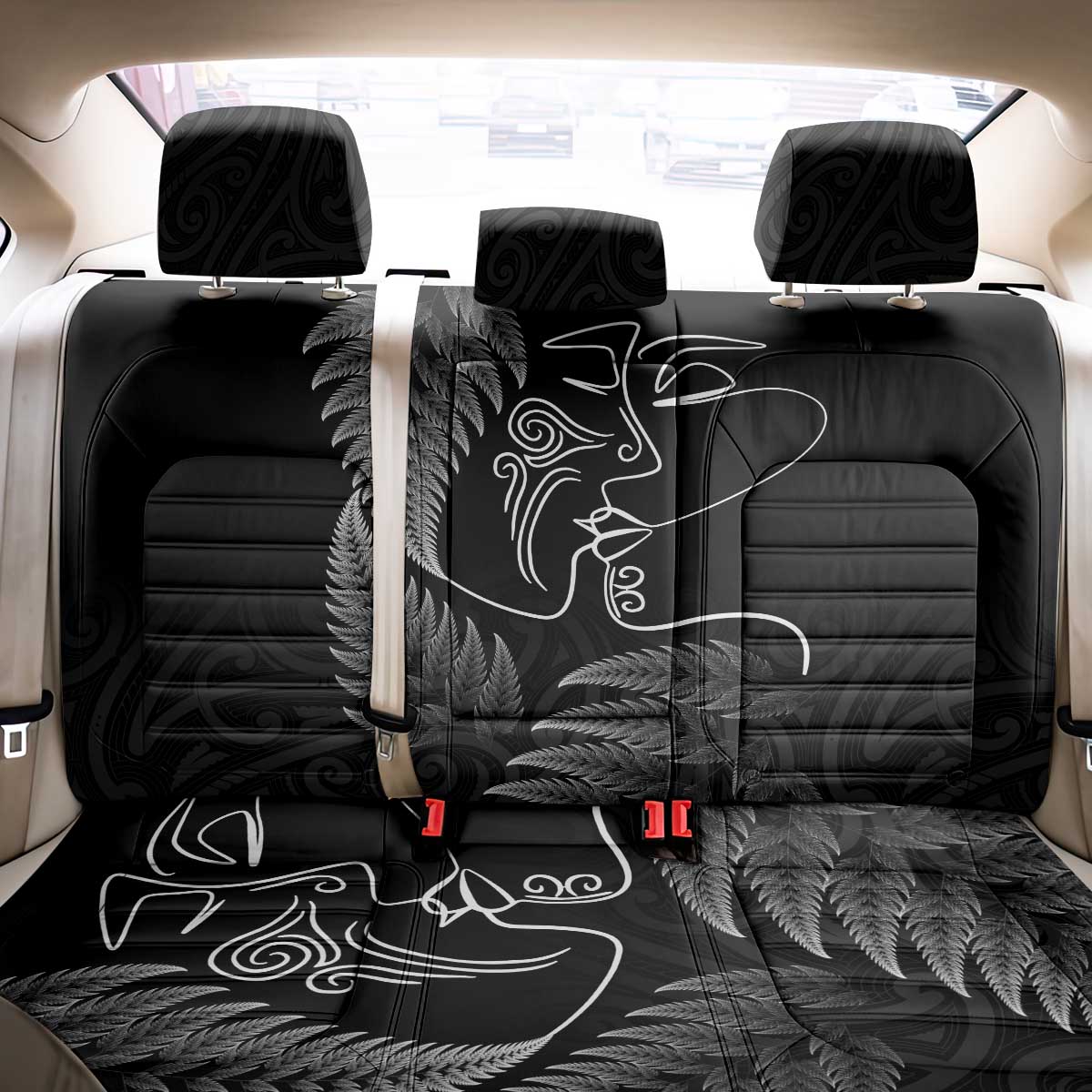 New Zealand Valentine's Day Back Car Seat Cover Silver Fern and Line Art Love Couple LT03 - Polynesian Pride