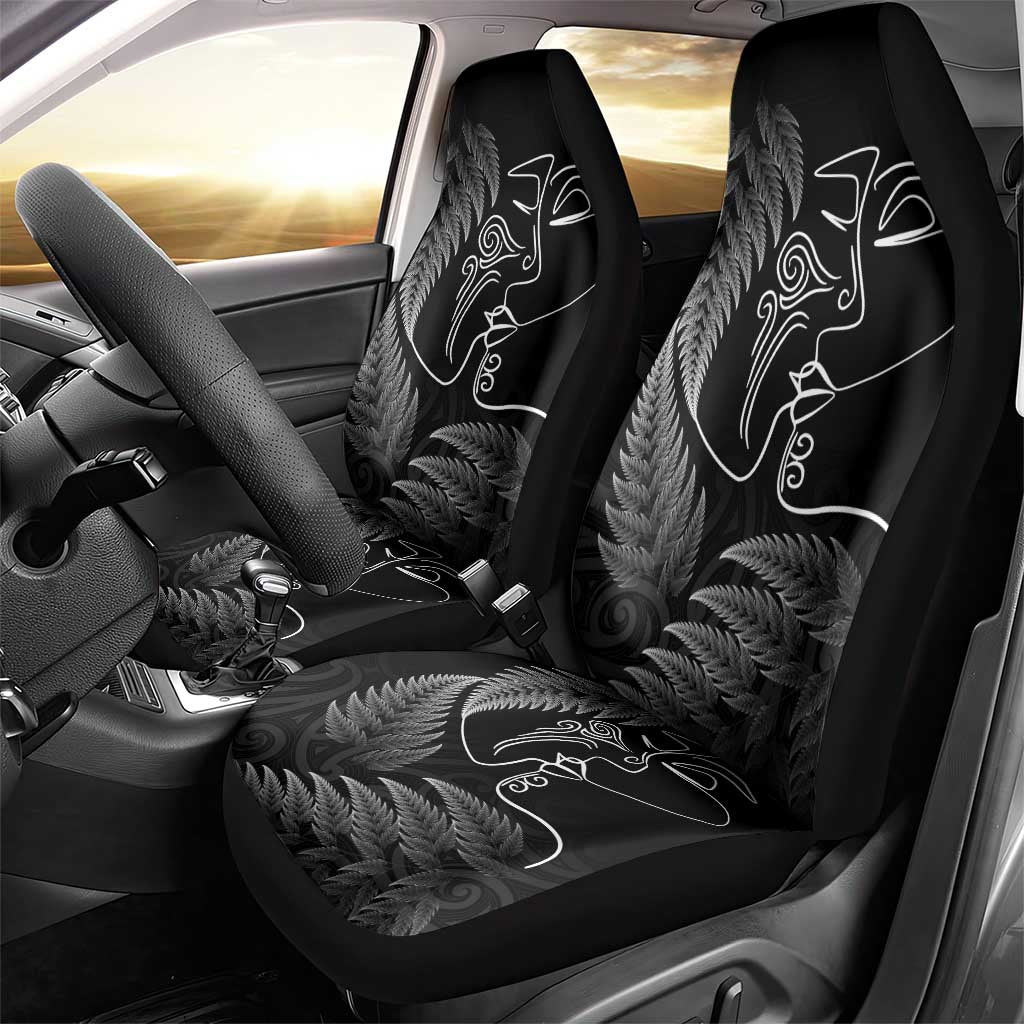 New Zealand Valentine's Day Car Seat Cover Silver Fern and Line Art Love Couple LT03 - Polynesian Pride