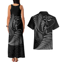 New Zealand Valentine's Day Couples Matching Tank Maxi Dress and Hawaiian Shirt Silver Fern and Line Art Love Couple LT03 - Polynesian Pride