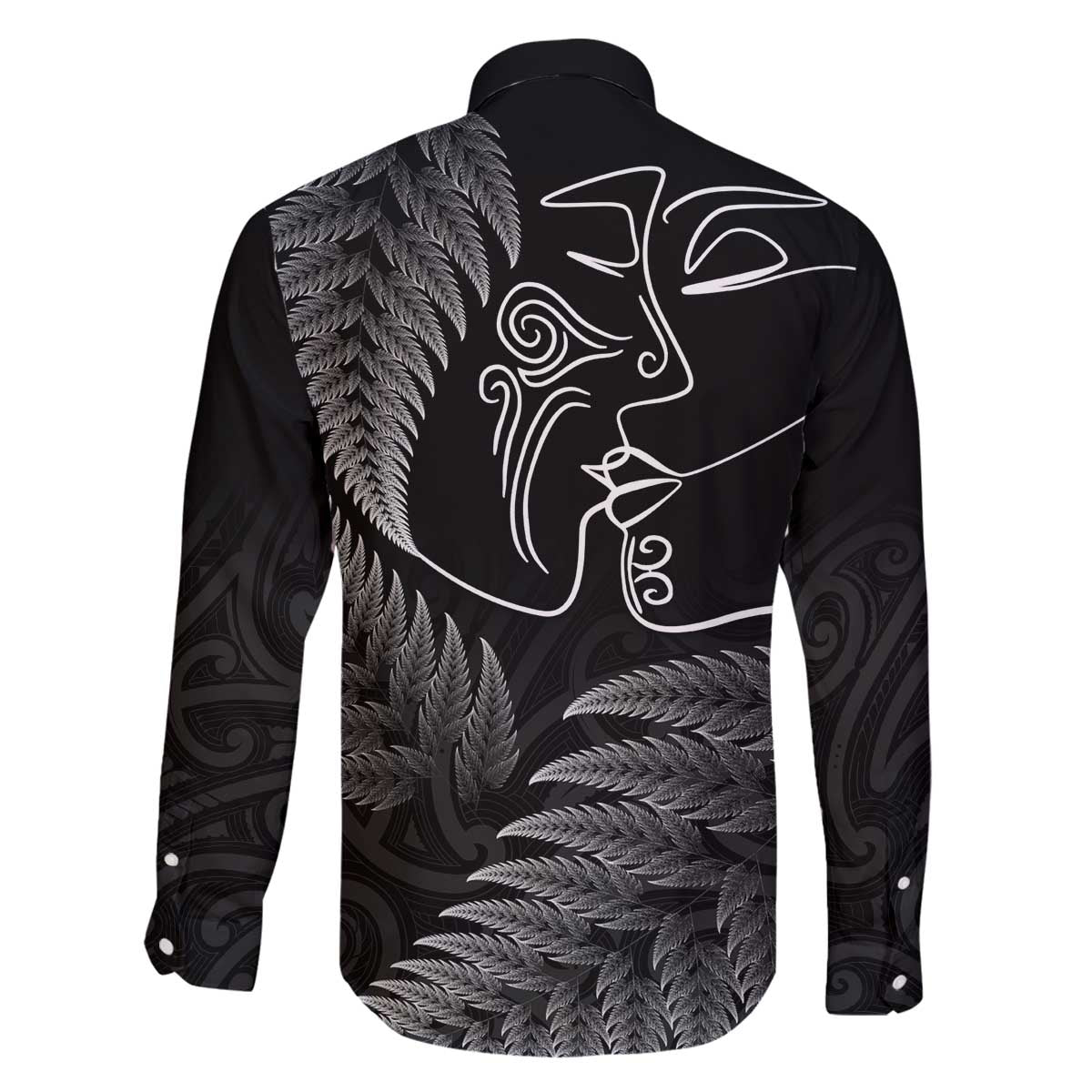 New Zealand Valentine's Day Family Matching Off The Shoulder Long Sleeve Dress and Hawaiian Shirt Silver Fern and Line Art Love Couple LT03 - Polynesian Pride