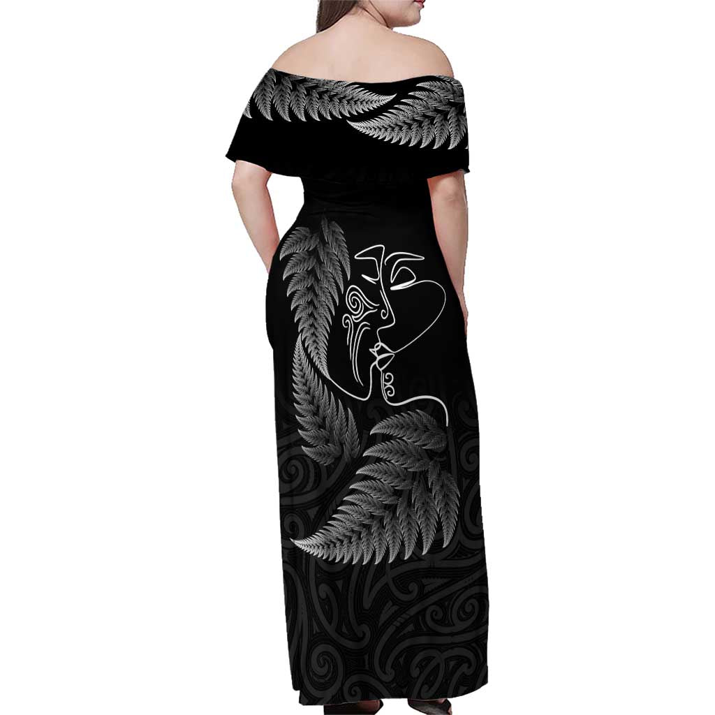 New Zealand Valentine's Day Family Matching Off Shoulder Maxi Dress and Hawaiian Shirt Silver Fern and Line Art Love Couple LT03 - Polynesian Pride