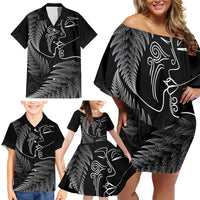 New Zealand Valentine's Day Family Matching Off Shoulder Short Dress and Hawaiian Shirt Silver Fern and Line Art Love Couple LT03 - Polynesian Pride