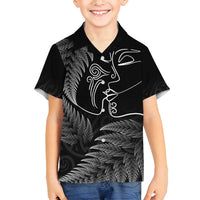New Zealand Valentine's Day Family Matching Puletasi and Hawaiian Shirt Silver Fern and Line Art Love Couple LT03 Son's Shirt Black - Polynesian Pride