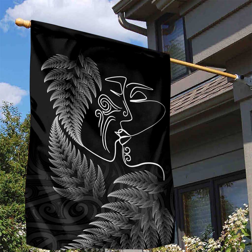 New Zealand Valentine's Day Garden Flag Silver Fern and Line Art Love Couple LT03 - Polynesian Pride
