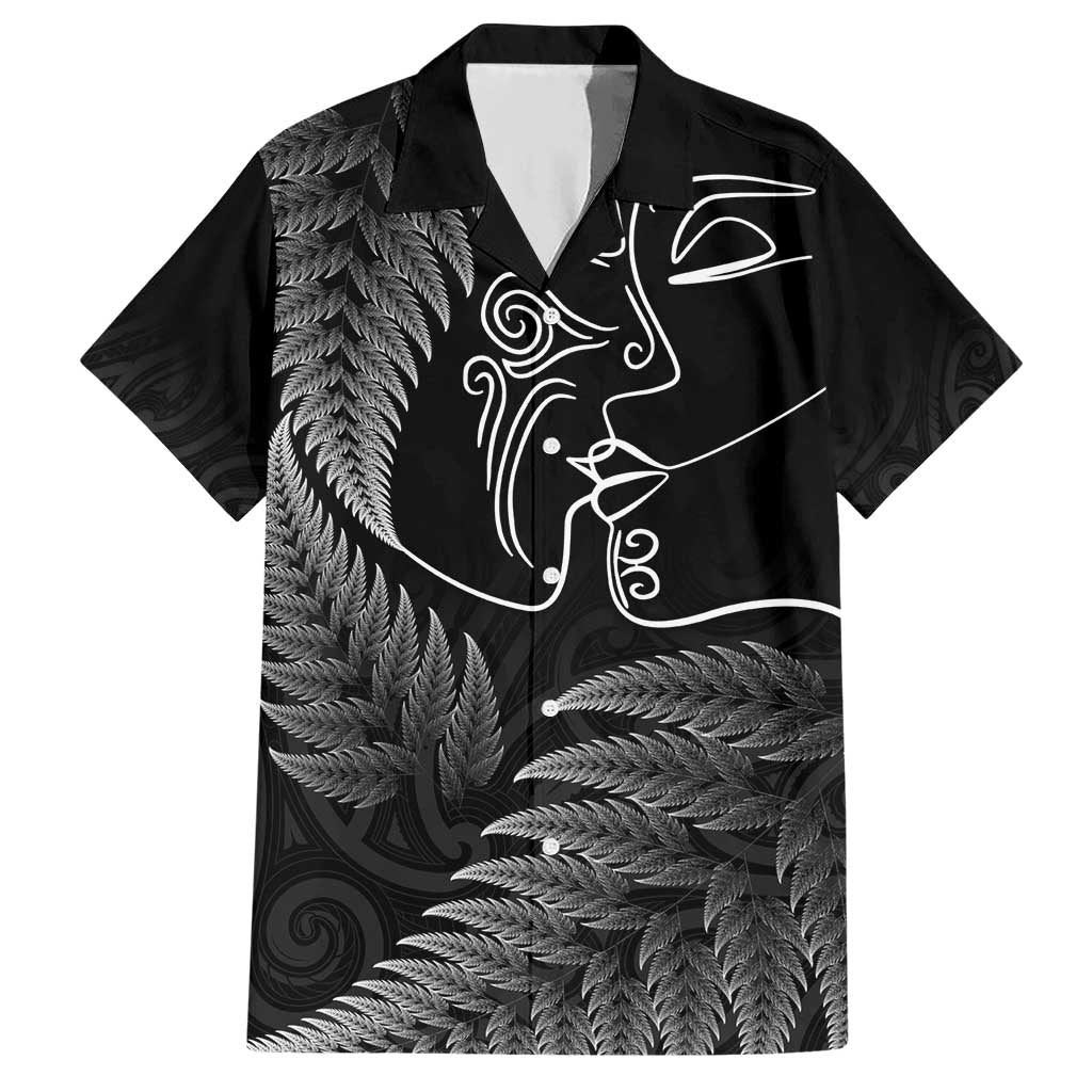 New Zealand Valentine's Day Hawaiian Shirt Silver Fern and Line Art Love Couple LT03 Black - Polynesian Pride